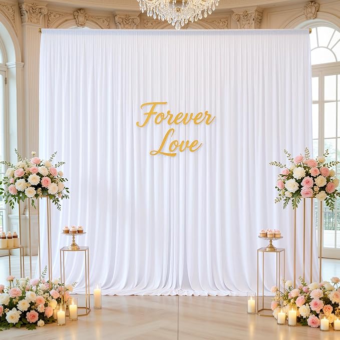 50ftx12ft Wrinkle Free White Backdrop Curtain, 10 Panels 12FT Height White Drapes for Wedding, Silky Polyester Photo Back Drop Cloth Draping for Birthday Party Photography Background