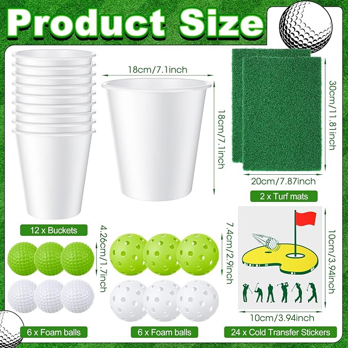 50 Pcs Golf Yard Game Set, Backyard Chipping Target Game with 12 Buckets 2 Hitting Mats 12 Balls 24 Cold Transfer Stickers, Outdoor Lawn Tailgate Games, Golf Gifts for Men Dad
