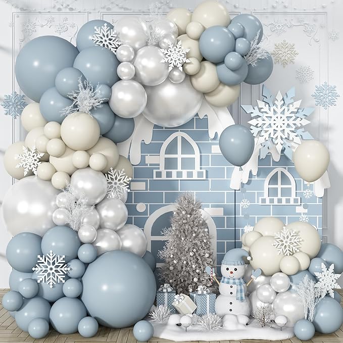 Dusty Blue and White Balloon Arch, Slate Blue Pearl White Ivory Balloon Garland, Different Sizes 18/12/10/5 Inch for Baby Shower Gender Reveal Bridal Shower Wedding Birthday Party Decorations
