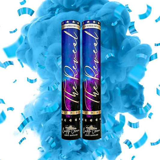 Confetti Crown Baby Gender Reveal Confetti Powder Cannon | 12” [PACK OF 2 Blue] - 100% Biodegradable Confetti & Powder Smoke (Blue)