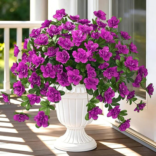 Dolicer Artificial Flowers for Outdoors, 4 Bundles UV Resistant Fake Purple Artificial Outdoor Plants Look Real for Outside Front Faux Door Porch Patio Balcony Decor