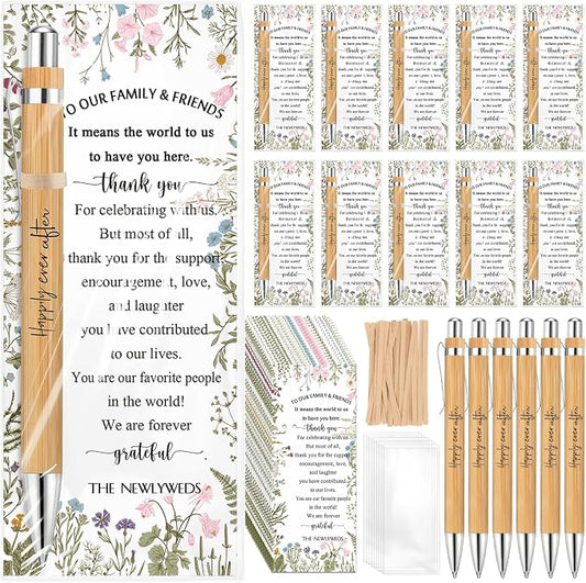 Spakon 36 Sets Wildflower Wedding Favors for Guests Bamboo Pens with Thank You Cards Clear Gift Bags Bridal Shower Gifts for Guest Souvenirs