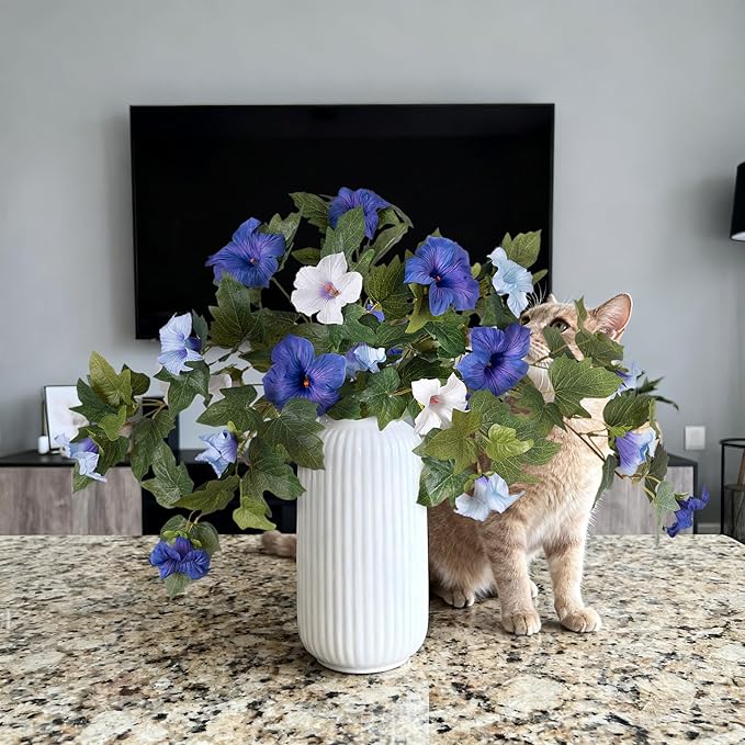 Ammyoo Artificial Fake Petunia Flowers for Outdoor Decoration, 2PCS Faux Silk Petunias Flower for Spring UV Resistant No Fade Realistic Plants for Garden Balcony Yard Porch Indoor Decor(Blue White)