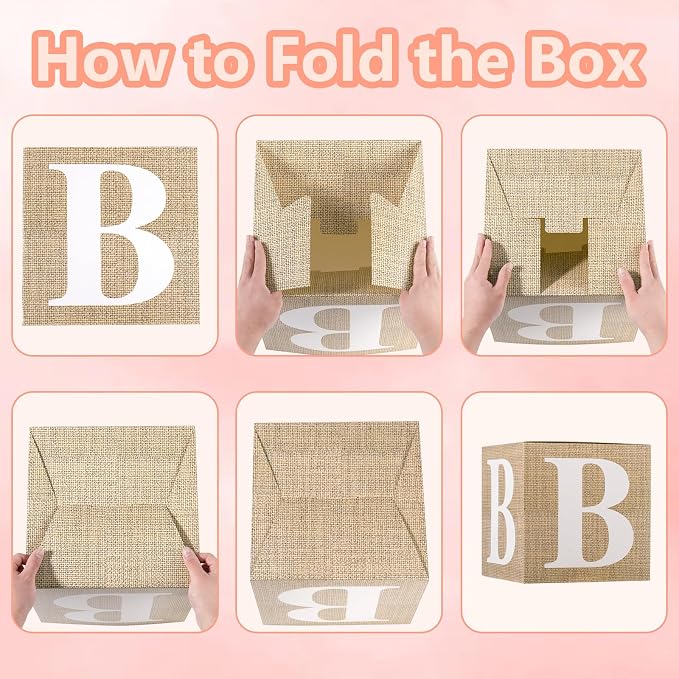Voircoloria Baby Boxes with Letters for Baby Shower Decorations, Gender Reveal Decorations with 4 Burlap Balloon Boxes
