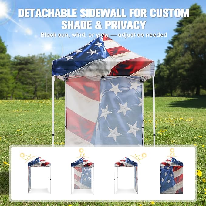 EAGLE PEAK Pop up Canopy 5x5, Outdoor Portable Canopy Tent with One Removable Sunwall, Carry Bag Included, Stars and Stripes