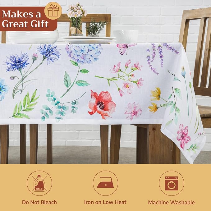 Maison d' Hermine Table Cloth Square Table 100% Cotton 60 x 60 Inches Tablecloth Reusable Decorative for Dining Kitchen Room Farmhouse Party Home Hotel Restaurant Spring Summer - Just Floral