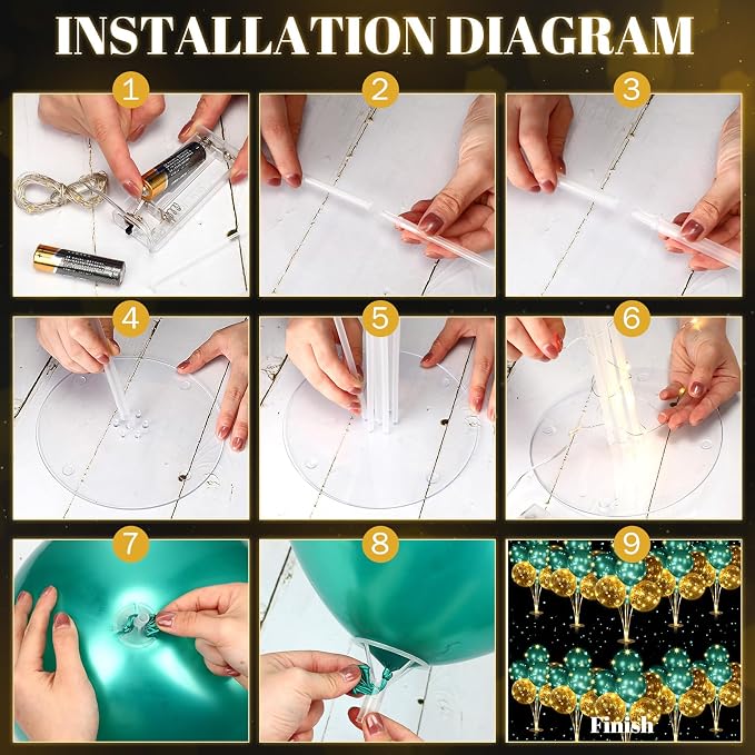 Junkin 10 Set Balloon Stand Kit for Centerpiece with LED String Light 100 Pcs Balloons Table Balloon Stand Centerpieces for Birthday Wedding Baby Shower Back to School Party Decor(Green)