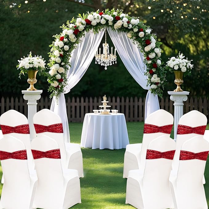 Eternal Beauty Set of 100 Sequin Bow Sashes Red Chair Sashes for Wedding Hotel Party Banquet Chair Cover Decorations