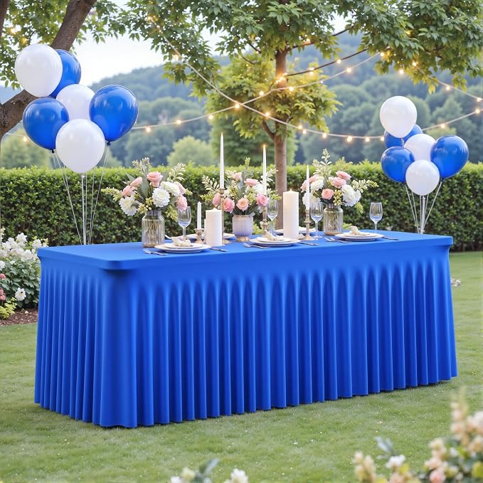 2 Pack Royal Blue Table Cloth for 6 Foot Rectangle Tables Spandex Fitted Tablecloth 6ft Stretch Table Covers Skirt Blue Banquet Tablecloths Wrinkle Free Tablecloth for Party Wedding Birthday Event
