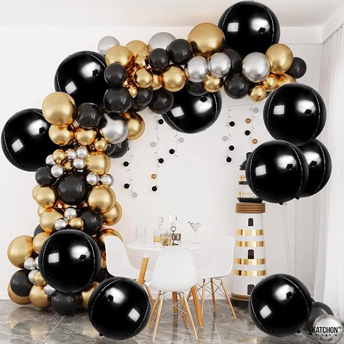 KatchOn, Huge Black Balloons - 22 Inch, Pack of 12 | Round 4D Black Foil Balloons for Black Birthday Decorations, Prom Decorations 2026 | Graduation Decorations 2026, Bachelorette, Baby Shower