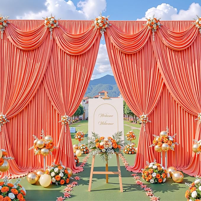 20x8ft Orange Backdrop Curtains for Parties Baby Shower Photo Wrinkle Free Polyester Photoshoot Curtains Drapes Backdrop for Birthday Party Wedding Graduation Photography Background 4 Panels 5x8FT