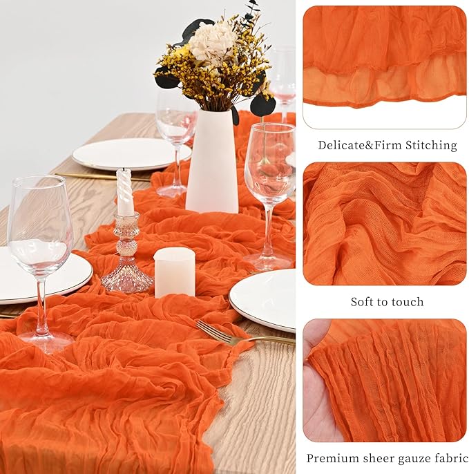 10 Pack Orange Table Runner 10Ft Cheesecloth Table Runner Boho Gauze Cheese Cloth Table Runners Romantic Long Sheer Fabric Burnt Orange Table Runners for Wedding Party Bridal Shower