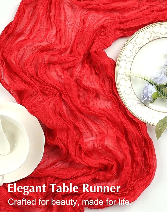 Red Cheesecloth Table Runner 21x120 Inch Gauze Table Runners Reusable Polyester 10ft Boho Rustic Cheese Cloth Table Runner for Wedding Party Baby Shower Birthday