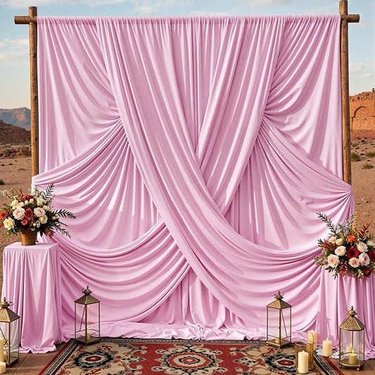20x10ft Baby Pink Backdrop Curtains for Parties, 4 Panels 5x10ft Wrinkle-Free Polyester Background Curtains for Wedding, Birthday, Baby Shower,Graduation, Decorations