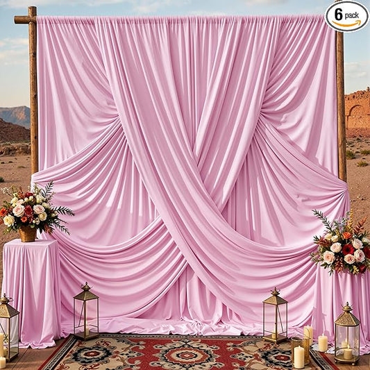 30x10ft Baby Pink Backdrop Curtains for Parties, 6 Panels 5x10ft Wrinkle-Free Polyester Background Curtains for Wedding, Birthday, Baby Shower,Graduation, Decorations