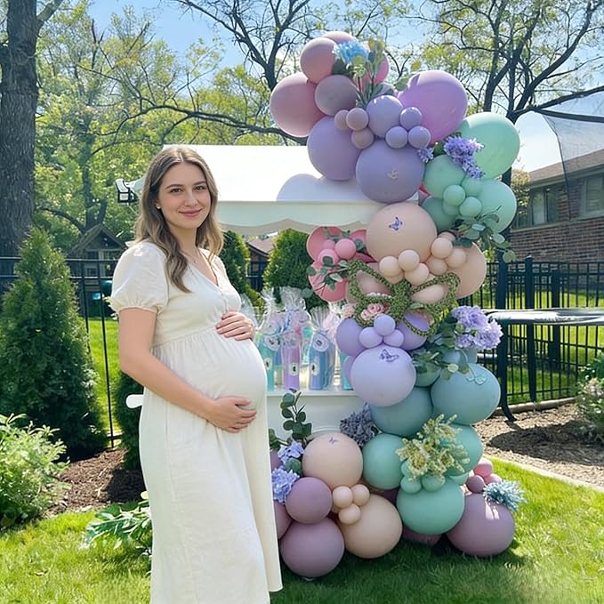 Fairy Wonderland Balloon Arch Kit, 128Pcs Pastel Pink Purple Green Balloon Garland Kit for Baby Girls Fairy First Birthday Spring Garden Tea Party Bride Baby Shower
