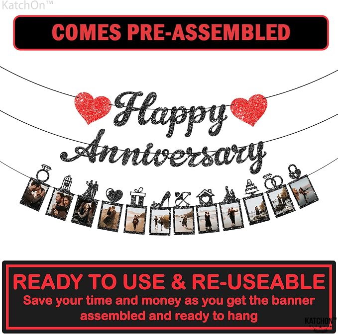 KatchOn Happy Anniversary Banner - 10 Feet, 2 Strings | Anniversary Party Decorations