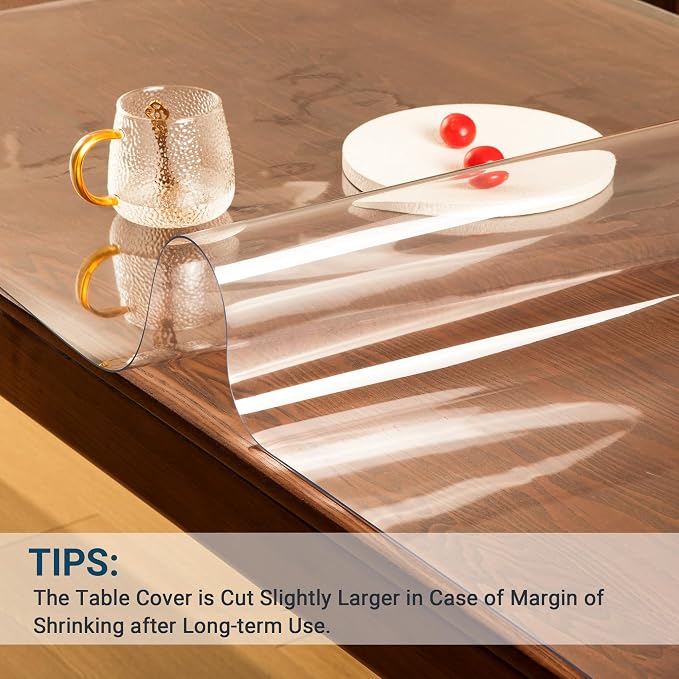 Clear Table Cover Protector Rectangle 48 x 96 Inch, 1.5mm Transparent Plastic Table Protector Waterproof, Anti-Scratch Clear Desk Mat for Office Desktop Dresser Dining Table