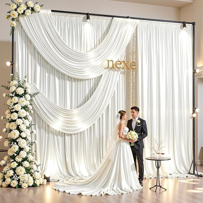 Ivory Glitter Backdrop Curtains - 10x12FT Satin Photo Backdrop, Wrinkle-Free Shimmer Back Drop Cloth Shiny Drapes for Photobooth Wedding Birthday Parties Photoshoot Background Decorations
