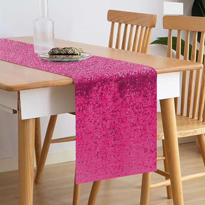 10 Packs 12 x 72 inches Fuchsia Sequin Table Runner, Glitter Runner for Birthday Party Supplies Wedding Holiday Celebration Baby Shower Engagement Anniversary Decor