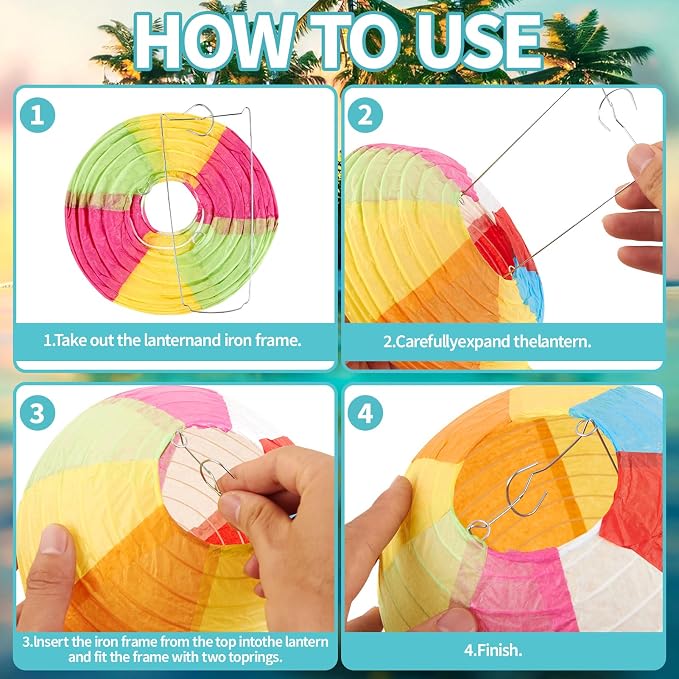 Easy Joy 16PCS Pool Party Decorations, Summer Beach Ball Paper Lanterns, Colorful Luau Themed Round Hanging Decorations, for Home, Office, Room, Outdoor, Birthday, Classroom, Party Supplies
