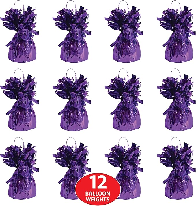 Beistle Metallic Wrapped Balloon Weight – 12 Pack, Purple Balloon Centerpiece Bouquet Holders, Party Decoration Accessories for Birthdays, Weddings, Graduations, and Retirement Celebrations, 6 Oz