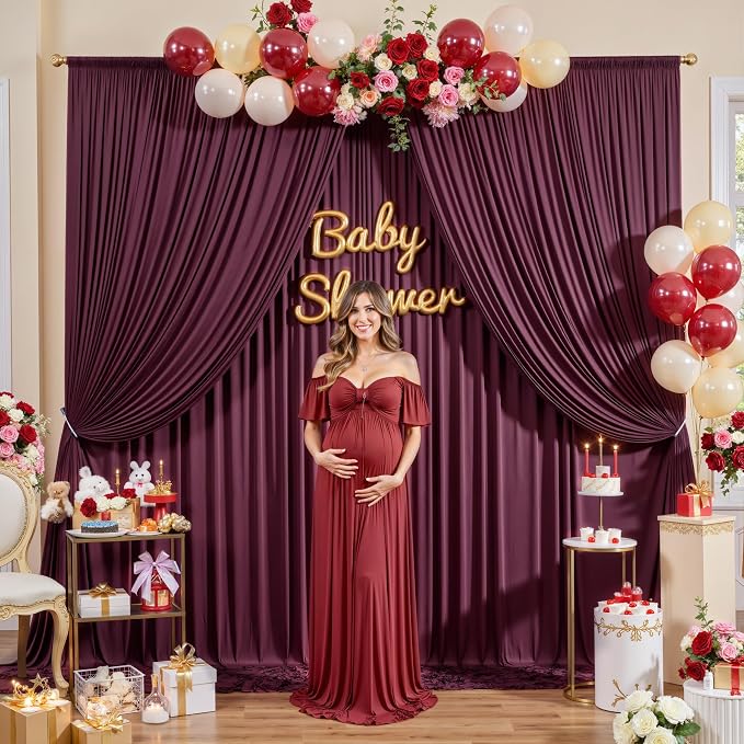 20ftx12ft Wrinkle Free Maroon Backdrop Curtain, 4 Panels 12FT Height Wedding Burgundy Backdrop Drapes, Silky Polyester Back Drop Cloth for Birthday Photography Background Party Backdrop Draping