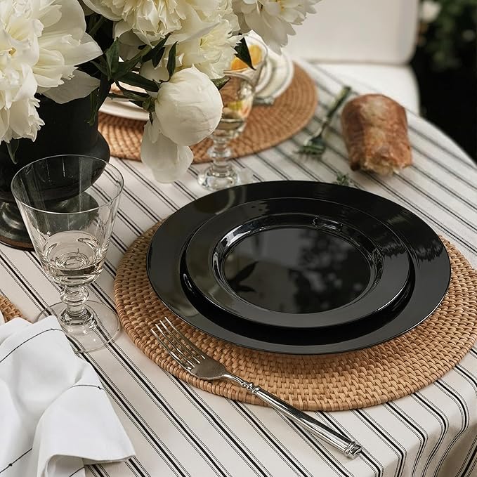 Fijinhom 100PCS Black Disposable Plates for 50 Guests Including 50PCS 10" Dinner Plates & 50PCS 7" Dessert Plates, Black