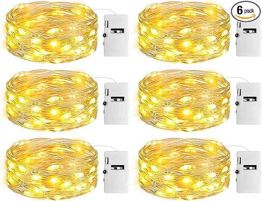 6 Pack Fairy Lights with Timer Battery Operated, 3 Modes 7ft Mini Twinkle Lights Waterproof, 20 LED Bulk String Light for Mason Jars Christmas Decoration Wedding Table Centerpieces,Warm White