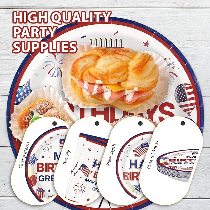 96Pcs Make Birthdays Great Again Party Supplies Funny Blue and Red Plates and Napkins Funny Presidant Tableware Set for USA President Patriotic Birthday Party Supplies，Serves 24