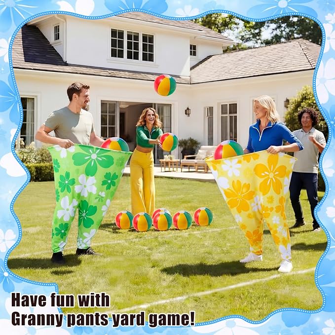 Seematn Granny Pants Yard Game Set of 4 Big Pants and 20 Balls 1 Pump, Granny Pant Outdoor Party Game for Adults Teens Group Family Reunions Backyard Tossing Fun
