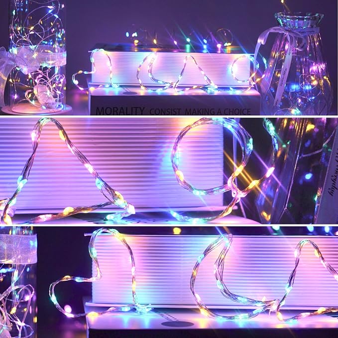 20 Packs Fairy String Lights, 6.6FT 20 LEDs Battery Operated Silver Copper Wire Starry String Light for DIY Party Christmas Costume Wedding Easter Table Decorations (4 Colors)