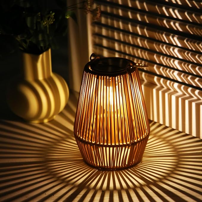 Solar Lanterns Outdoor Waterproof, KagoLing Solar Lanterns Outdoor Gifts for Women Mom Grandma Hanging Solar Lights Outdoor Handwoven Rattan Garden Decor for Outside, Patio, Yard, Porch, Lawn, 1 Pack
