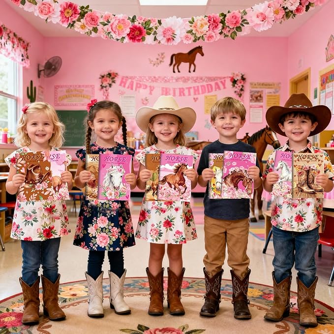 BenLouis 24 Horse Floral Mini Coloring Books Kids with 24 Stacking Crayons Cowgirl Party Party Favors Activity Books Bulk for Kids Girls Horse Racing Flower Goodie Bag Gift Stuffer Classroom Reward