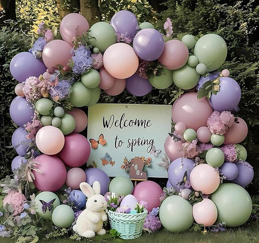 Dusty Green Purple Pink Balloon Garland Double Stuffed Pastel Light Green Pink Lavender Lilac Balloon Arch Kit Mist Mauve Blush Balloons for Spring Wildflower Birthday Wedding Baby Shower Party Decor