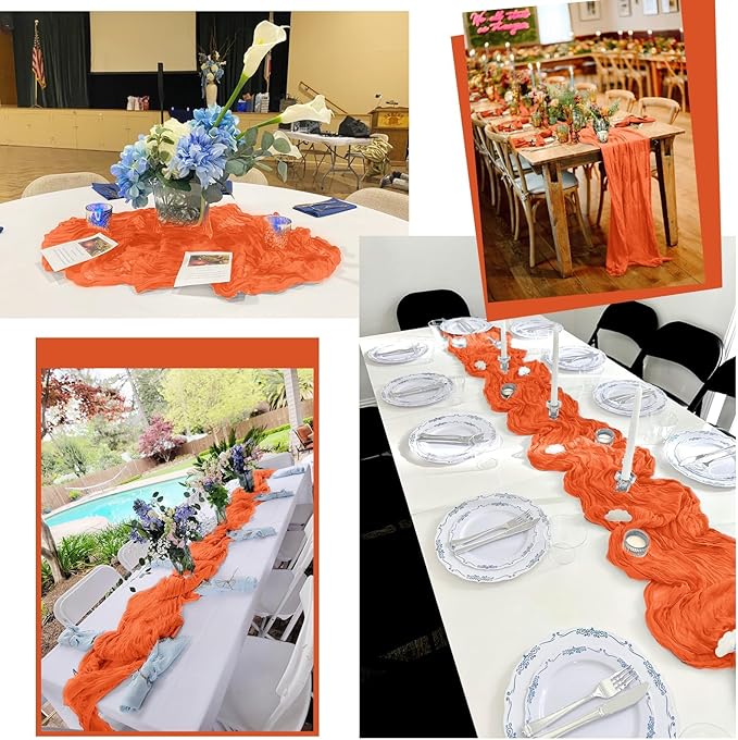 8 Pack Orange Table Runner 10FT Cheesecloth Table Runner Boho Gauze Table Runners Long Rustic Sheer Fabric Table Runners for Wedding Party Bridal Shower Farmhouse & Home Decor
