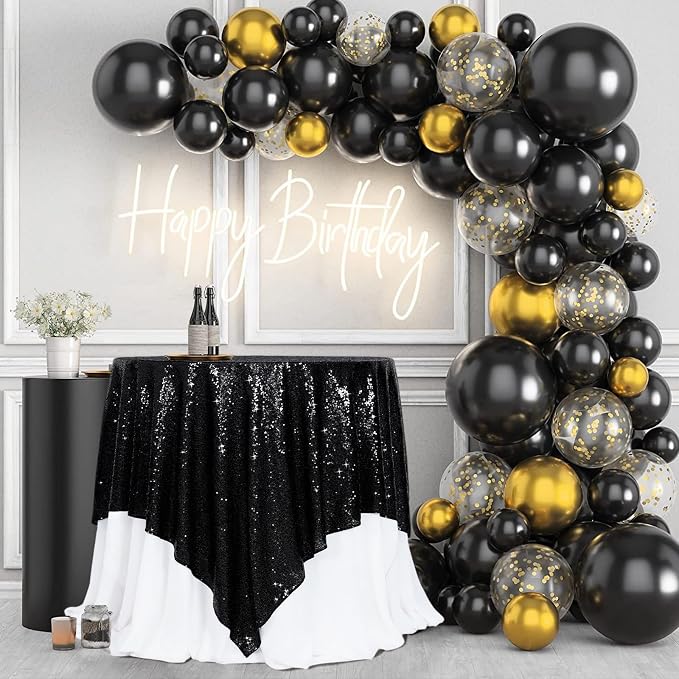 Poise3EHome Black Sequin Tablecloth 90×90 Inch Square Sequin Fabric Table Cover Overlay for Halloween Baby Shower Birthday Party Wedding Holiday Cake Table Decoration