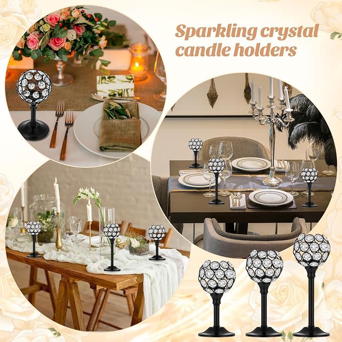 Qunclay 18 Pieces Crystal Candle Holders Bulk Candle Stick Holder Centerpieces for Table Wedding Centerpieces Crystal Decorative Tealight Dining Table Decor for Party(Black)