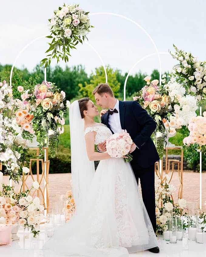 Wedding Arch, Metal Arch Backdrop Stand, Balloon Arch Stand Wedding Frame for Ceremony Decoration (White, 7.2FT, 6.6FT, 6FT Arch Backdrop)