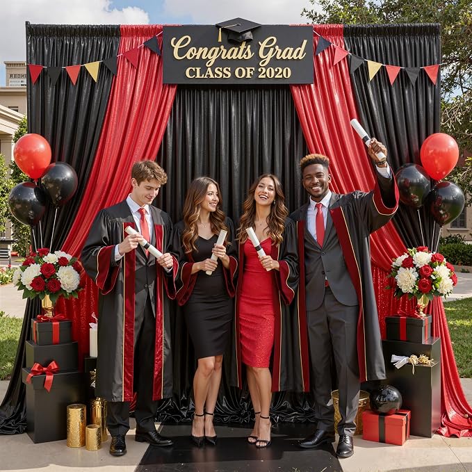 20ft x 10ft Red Black Sequin Backdrop Curtain for Parties, Wrinkle Free Glitter Photo Backdrop Drapes 4 Panels 5x10ft Back Drop Cloth for Wedding Photography Background