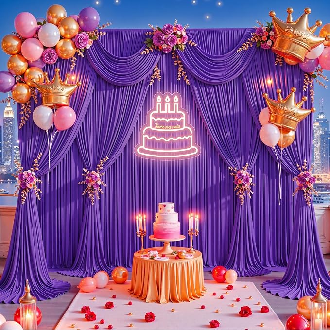 30x12ft Purple Backdrop Curtains for Baby Shower Parties Wrinkle Free Fabric Backdrop Curtain Wedding Photo Drapes Backdrop for Girls Birthday Party Bridal Shower Photography Back Drop 6 Panels 5x12FT