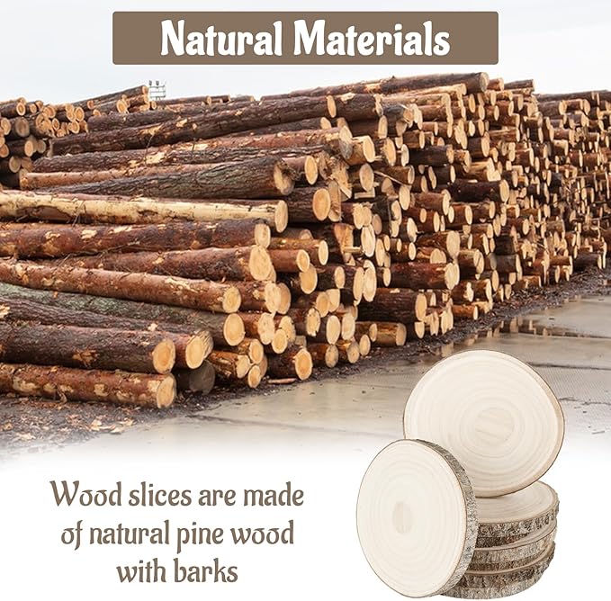 QTLCOHD 12 Pcs 7-8 Inch Large Wood Slice for Centerpieces, Natural Rustic Unfinished Wood Slab, Round Wooden Circle with Bark for Tables, Wedding Decoration, DIY Painting Crafts, Christmas Decor