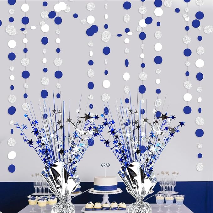 6 Pack Metallic Foil Spray Table Centerpiece Decoration Star Brust Glitter Table Topper Decor for Birthday Graduation Holiday Christmas New Year's Eve Celebration Party Supplies Blue Silver