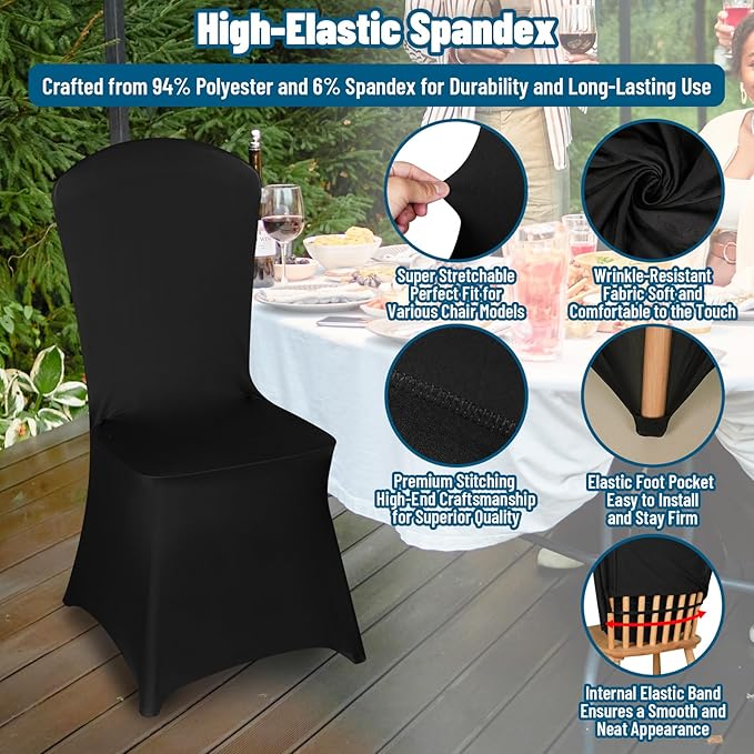 50 PCS Stretch Spandex Chair Covers for Party, Washable Reusable Dining Universal Fitted Removable Chair Cover for Wedding, Holidays, Banquet, Hotel, Celebration