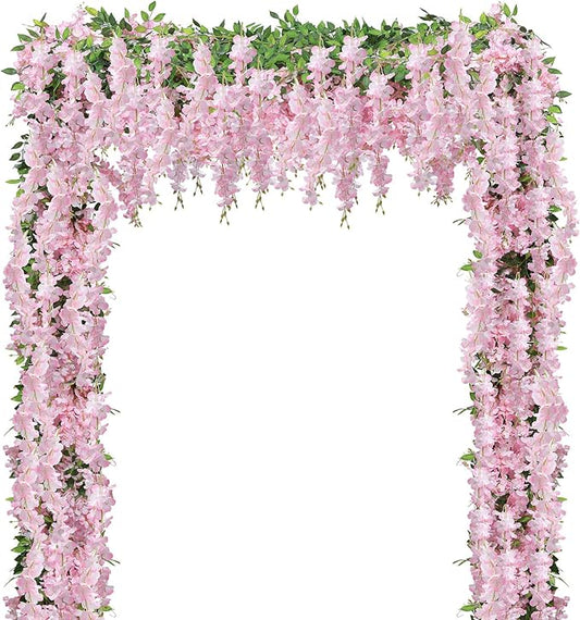 U'Artlines 5Pcs 7.2 Ft/Piece Artificial Wisteria Garland Silk Fake Pink Wisteria Flowers Hanging Greenery Vines Garlands Rattan for Home Garden Wedding Arch Party Indoor Outdoor Decor