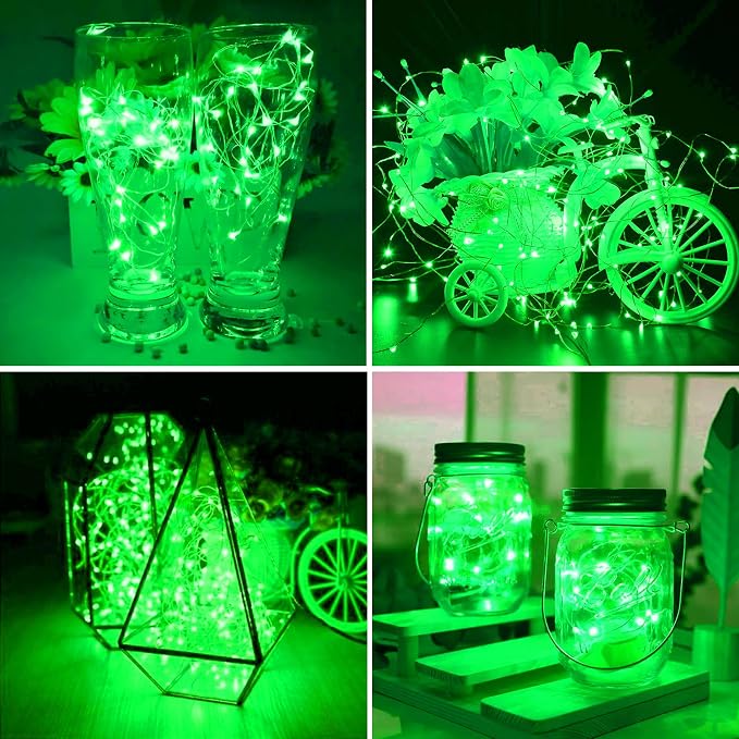 ZGWJ 100 Pack Fairy Lights Battery Operated, 7ft 20 Mini LED Fairy String Lights Silver Wire 3 Modes for DIY, Parties, Wedding, Bedroom, Halloween Christmas Decoration Green