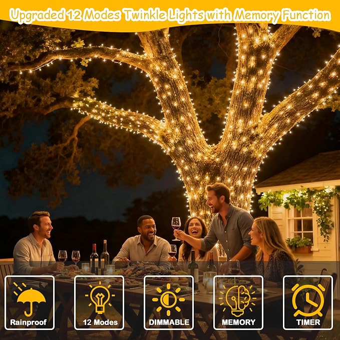 300LED Fairy Lights Twinkle String Light Plug in，99ft Bendable Silver Copper Wire Firefly Lights, 12Modes with Timer Remote，Warm White Decor for Indoor Outdoor Room Wedding Party Christmas