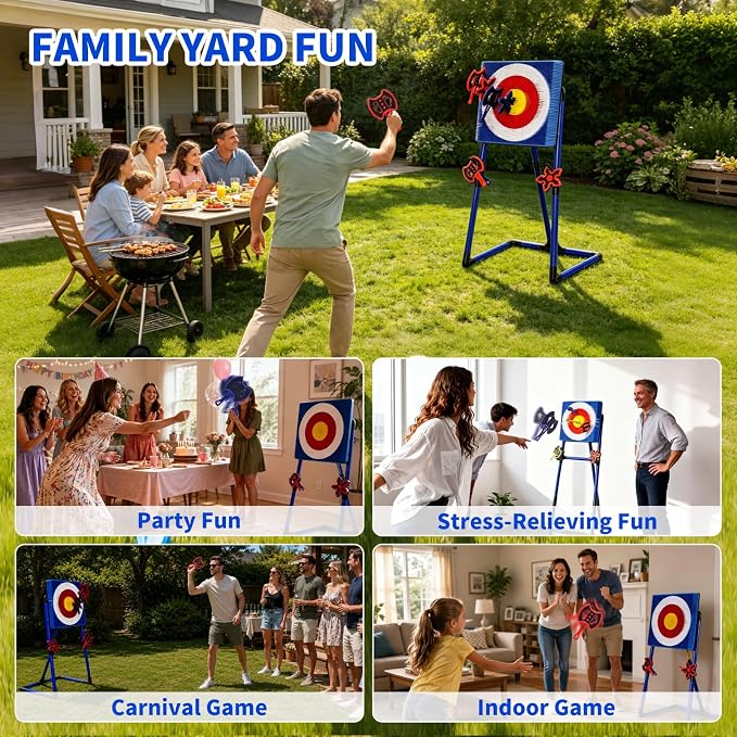 Axe Throwing Game for Backyard, 2-in-1 Axe & Dart Target Game Set with 4 Safe Throwing Axes & 6 Darts, Portable Outdoor Indoor Family Party Yard Game for Adults & Kids