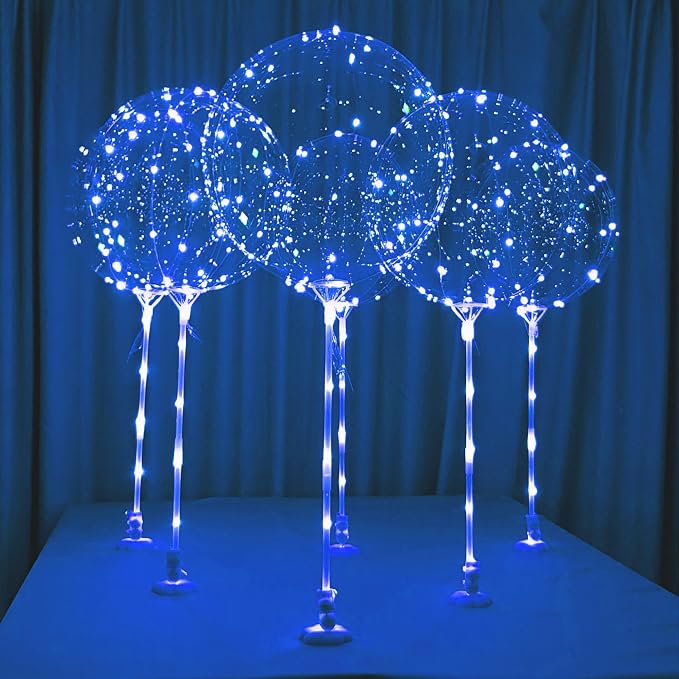 Lightsfever Blue 6pc LED Light up Balloon with sticks, stands and batterys, for tabletop no helium required DIY Kit (blue)