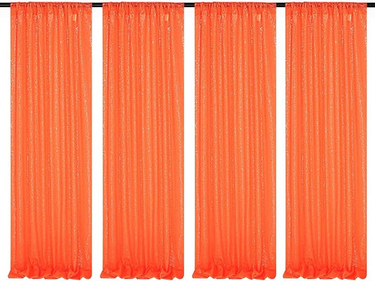 Orange Party Decor Sequin Curtains 4Pcs 2FTx8FT Halloween Photo Backdrop Wedding Glitter Fabric Backdrops Birthday Party Background Christmas Home Decoration